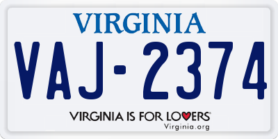 VA license plate VAJ2374