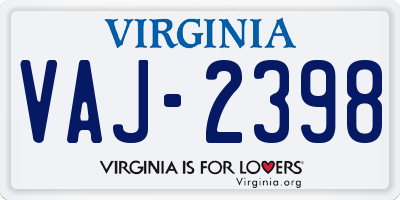 VA license plate VAJ2398