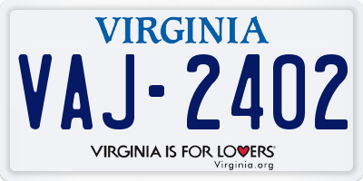 VA license plate VAJ2402