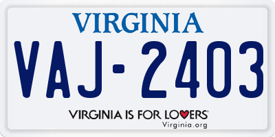 VA license plate VAJ2403