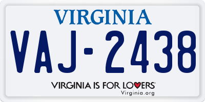 VA license plate VAJ2438