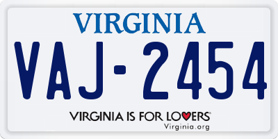 VA license plate VAJ2454