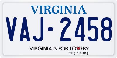 VA license plate VAJ2458