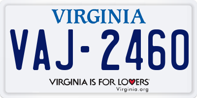 VA license plate VAJ2460