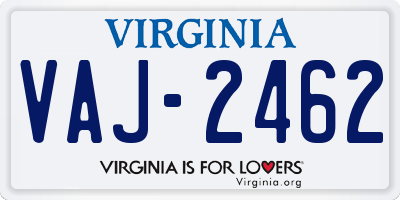 VA license plate VAJ2462