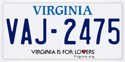 VA license plate VAJ2475