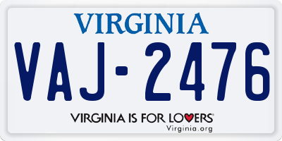 VA license plate VAJ2476