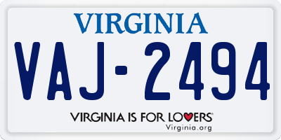 VA license plate VAJ2494