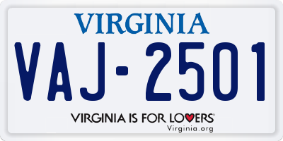 VA license plate VAJ2501
