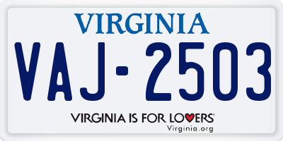VA license plate VAJ2503