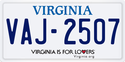 VA license plate VAJ2507