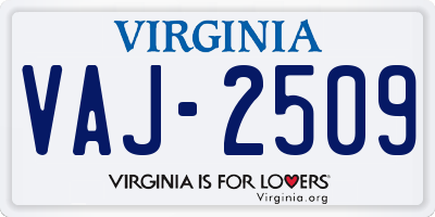 VA license plate VAJ2509