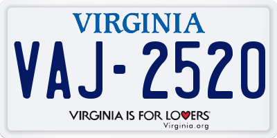 VA license plate VAJ2520