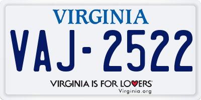 VA license plate VAJ2522