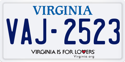 VA license plate VAJ2523