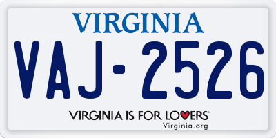 VA license plate VAJ2526