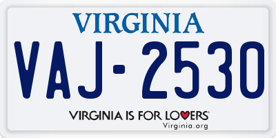 VA license plate VAJ2530