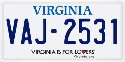 VA license plate VAJ2531