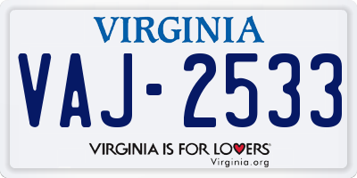 VA license plate VAJ2533