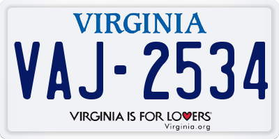 VA license plate VAJ2534