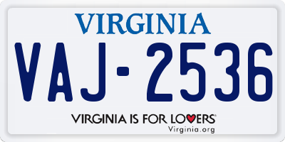 VA license plate VAJ2536