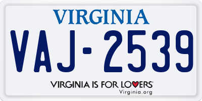 VA license plate VAJ2539