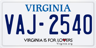 VA license plate VAJ2540