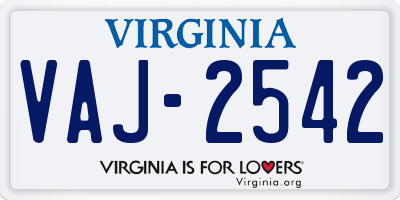 VA license plate VAJ2542