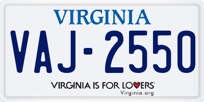 VA license plate VAJ2550
