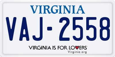 VA license plate VAJ2558