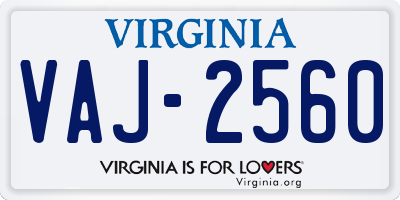 VA license plate VAJ2560