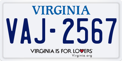 VA license plate VAJ2567