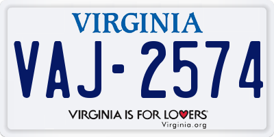 VA license plate VAJ2574