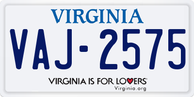 VA license plate VAJ2575