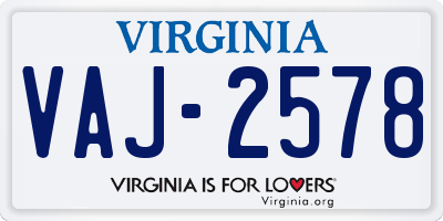 VA license plate VAJ2578