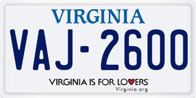 VA license plate VAJ2600