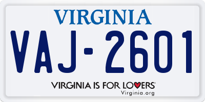 VA license plate VAJ2601