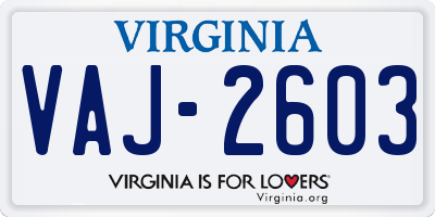 VA license plate VAJ2603