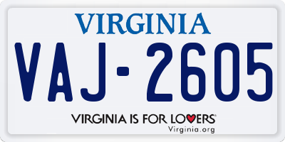 VA license plate VAJ2605