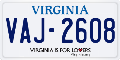 VA license plate VAJ2608