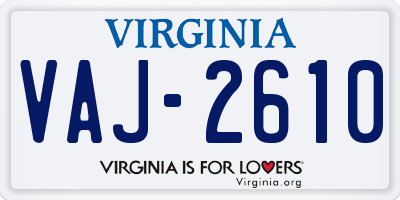 VA license plate VAJ2610
