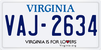 VA license plate VAJ2634
