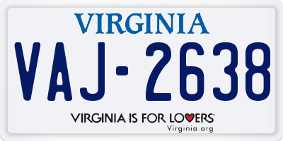 VA license plate VAJ2638
