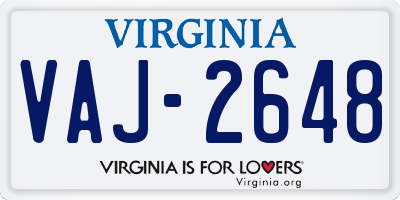 VA license plate VAJ2648