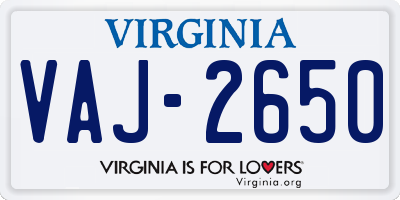 VA license plate VAJ2650