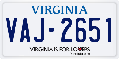 VA license plate VAJ2651