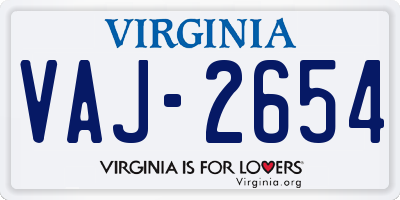 VA license plate VAJ2654