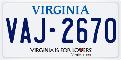 VA license plate VAJ2670
