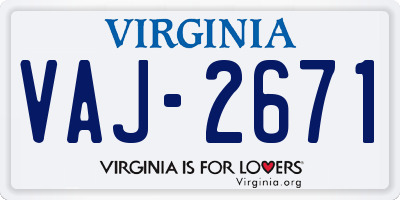 VA license plate VAJ2671