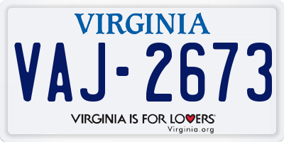 VA license plate VAJ2673